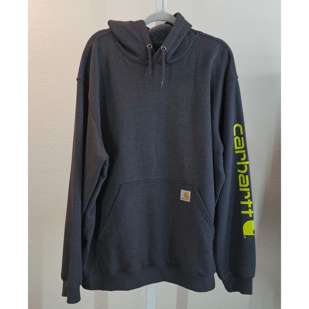 Carhartt Mens Midweight Signature Sleeve Logo Hooded Sweatshirt Carbon XL NWOT